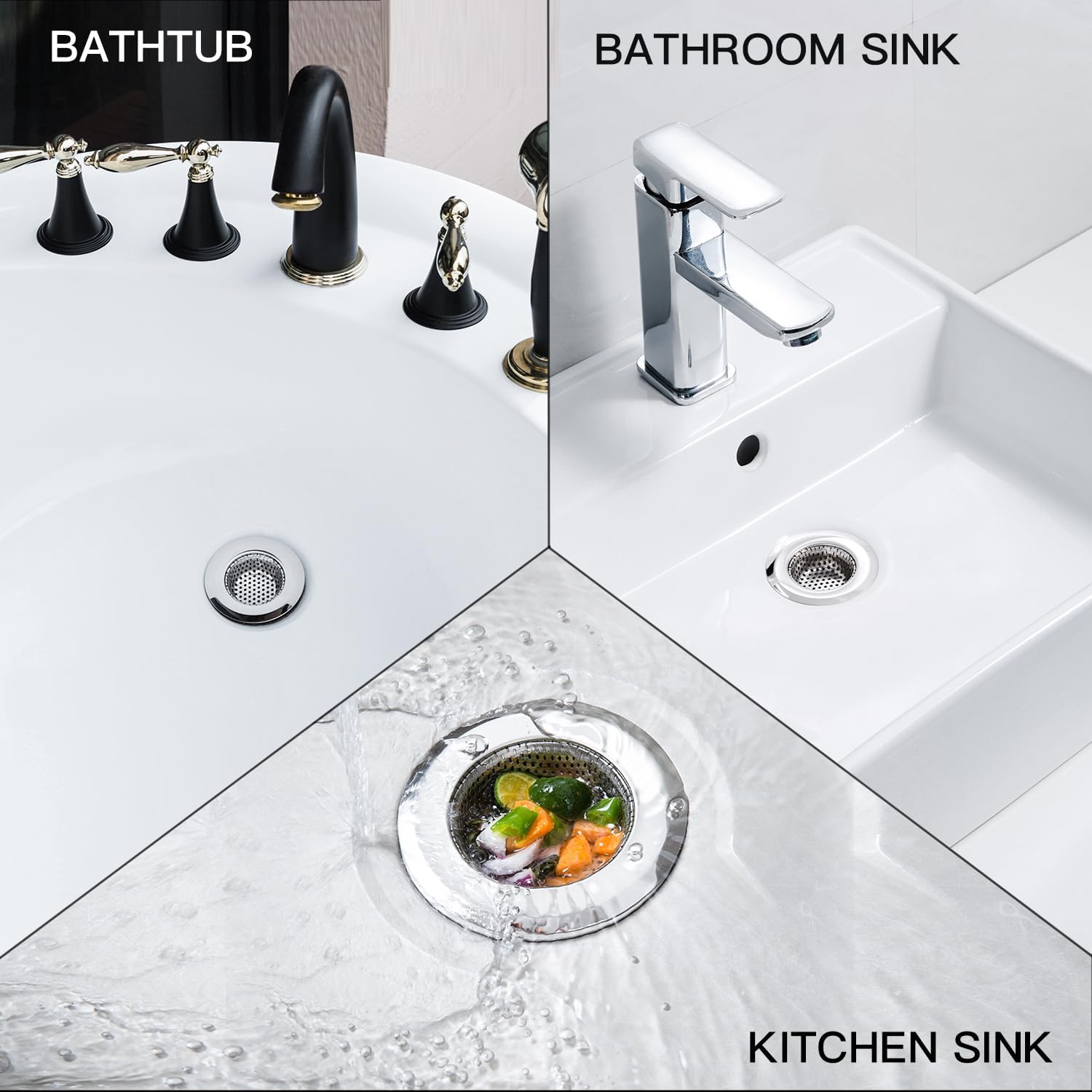 4 Pack Heavy Duty Stainless Steel Kitchen Sink Drain Strainer, Bathroom Hair Catcher Shower Drain Cover, Sink Tub Drain Stopper, Wash Basin Floor Drain, 2.1 to 4.5 Inch Diameter Rim