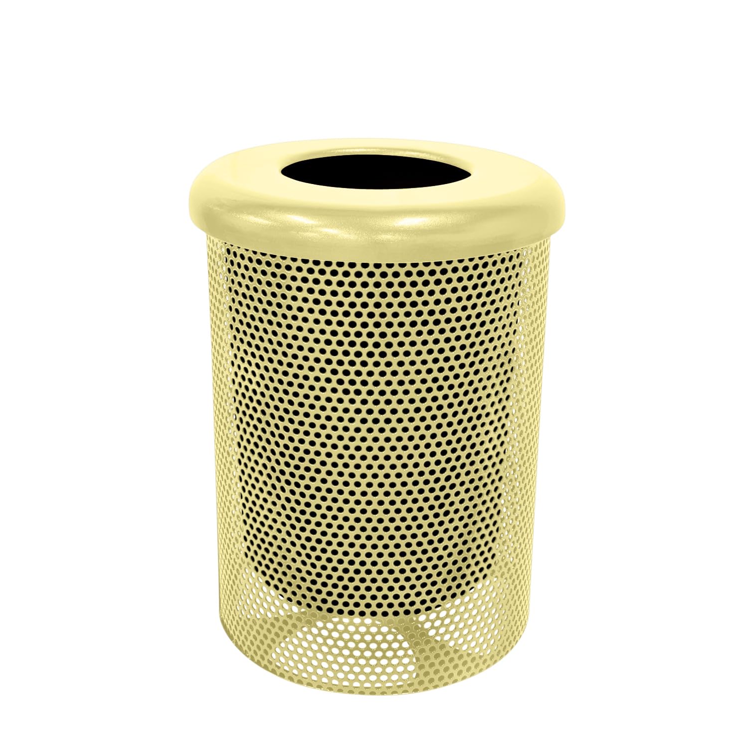 COATEDOUTDOORFURNITURE RFT-P-TXTSAND Heavy Duty Round Trash Receptacle with Flat Top, Liner Included, 32 Gallon, Textured Sandstone, Made in America