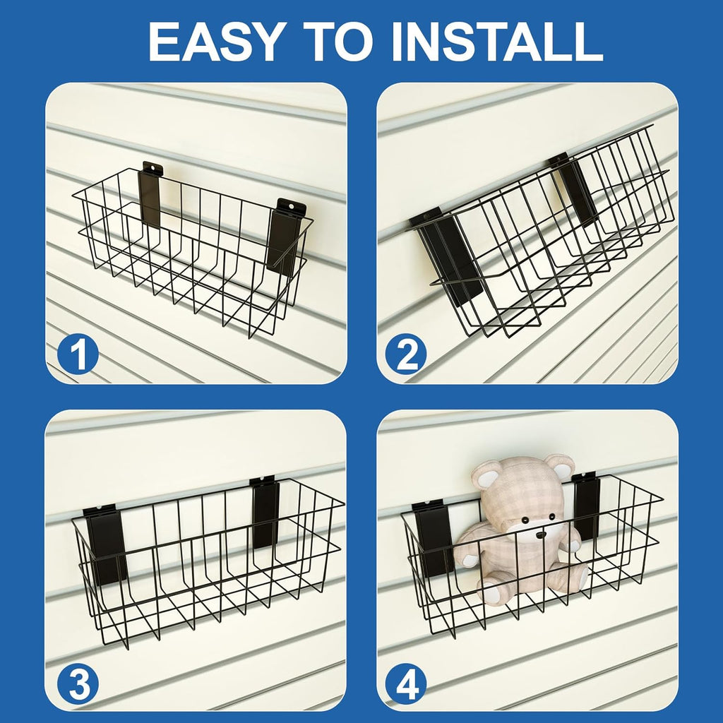 NeatiEase 29 PCS Slatwall Accessories Kit for Garage Rooms Shops Storage, Slat Wall Accessory Includes 3 Pack Slatwall Baskets Set and 26 PCS Multisized Heavy Duty Slatwall Hooks