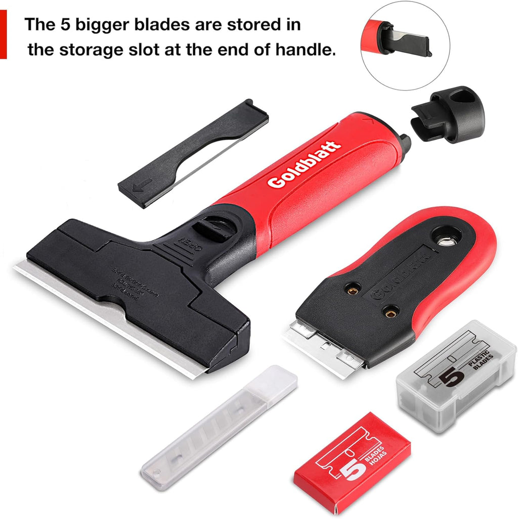 Goldblatt 2 Pieces Razor Blade Scraper with 20-piece Blades, Razor Scraper Tool, Razor Holder for Cleaning Glass Cooktop, Window, Decals, Stickers, Labels, Caulk, Adhesive, Paint Glue Removal
