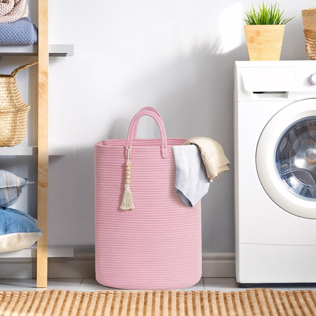 Woven Laundry Basket for Clothes, 65L Large Rectangle Laundry Hampers, Nursery Storage Basket for Toys, Tall Dirty Clothes Hamper for Bedroom Aesthetic, Bathroom, Laundry Room