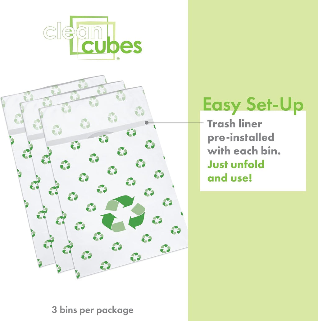 30 Gallon Disposable Pop-Up Trash Cans (3-Pack) with Fitted Bags – Foldable Garbage & Recycling Bins for Parties, Events & Kitchen (Recycle, 30" H x 14" W x 17" D)