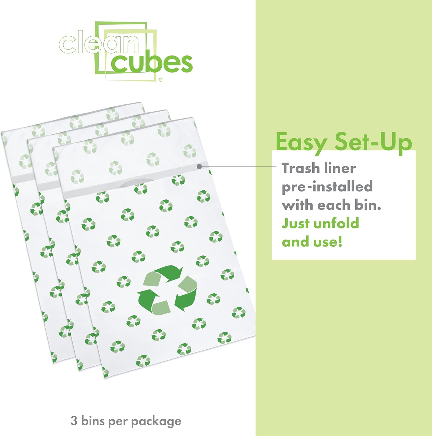 30 Gallon Disposable Pop-Up Trash Cans (3-Pack) with Fitted Bags – Foldable Garbage & Recycling Bins for Parties, Events & Kitchen (Recycle, 30" H x 14" W x 17" D)