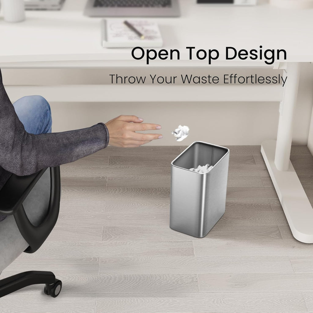 Cesun Small Bathroom Trash Can 2.1 Gallon Wastebasket, Modern Metal Garbage Can Office Waste Basket, Silver Stainless Steel Trash Bin for Bedroom, Home Office, Toilet, rv, Near Desk, Under Sink.