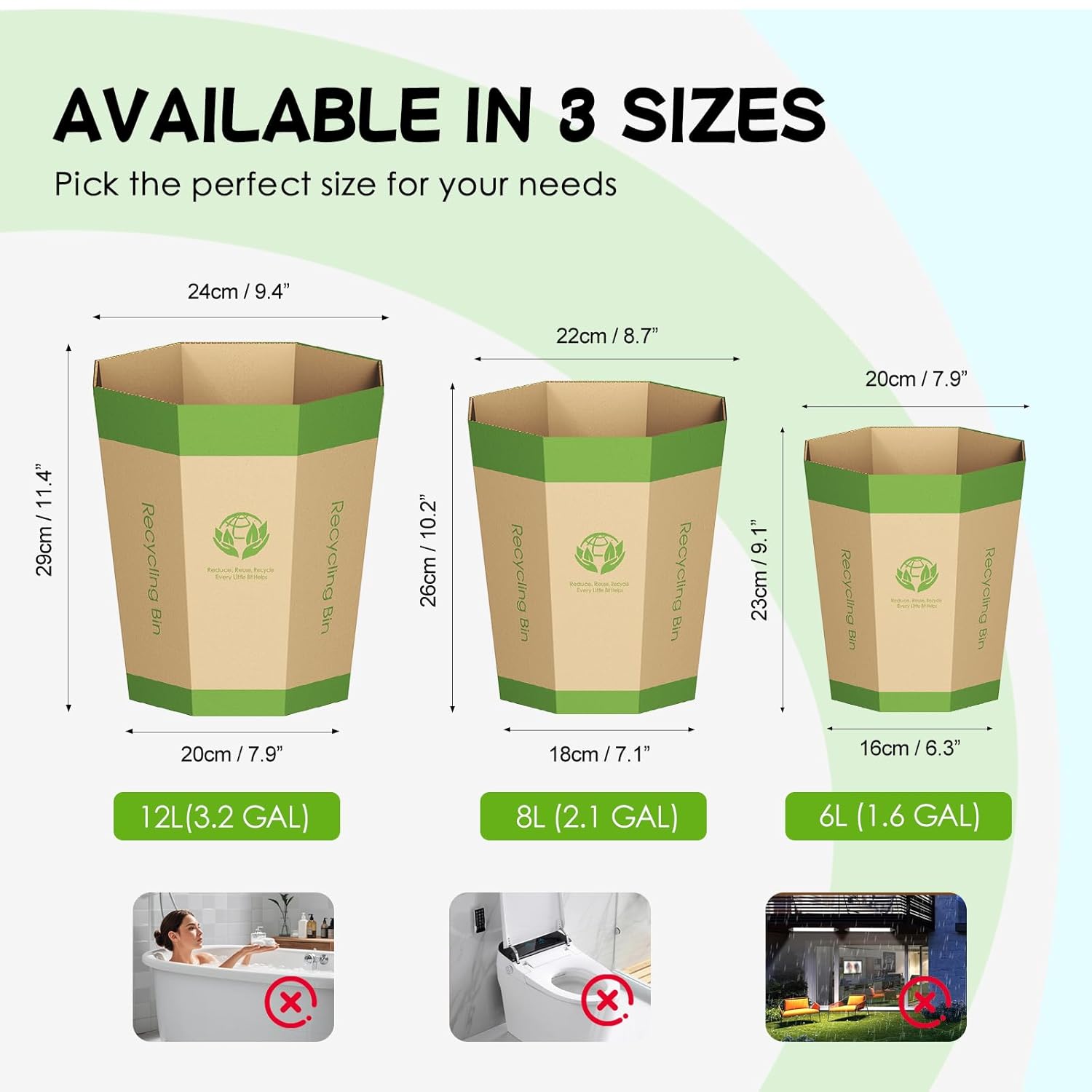 6-Pack Cardboard Trash Can – Foldable, Recyclable, Plastic-Free & Reusable Small Waste Paper Basket - Garbage Bin Perfect for Office, Bedrooms, Home, Events & Outdoor Activities (2.1 Gallon)