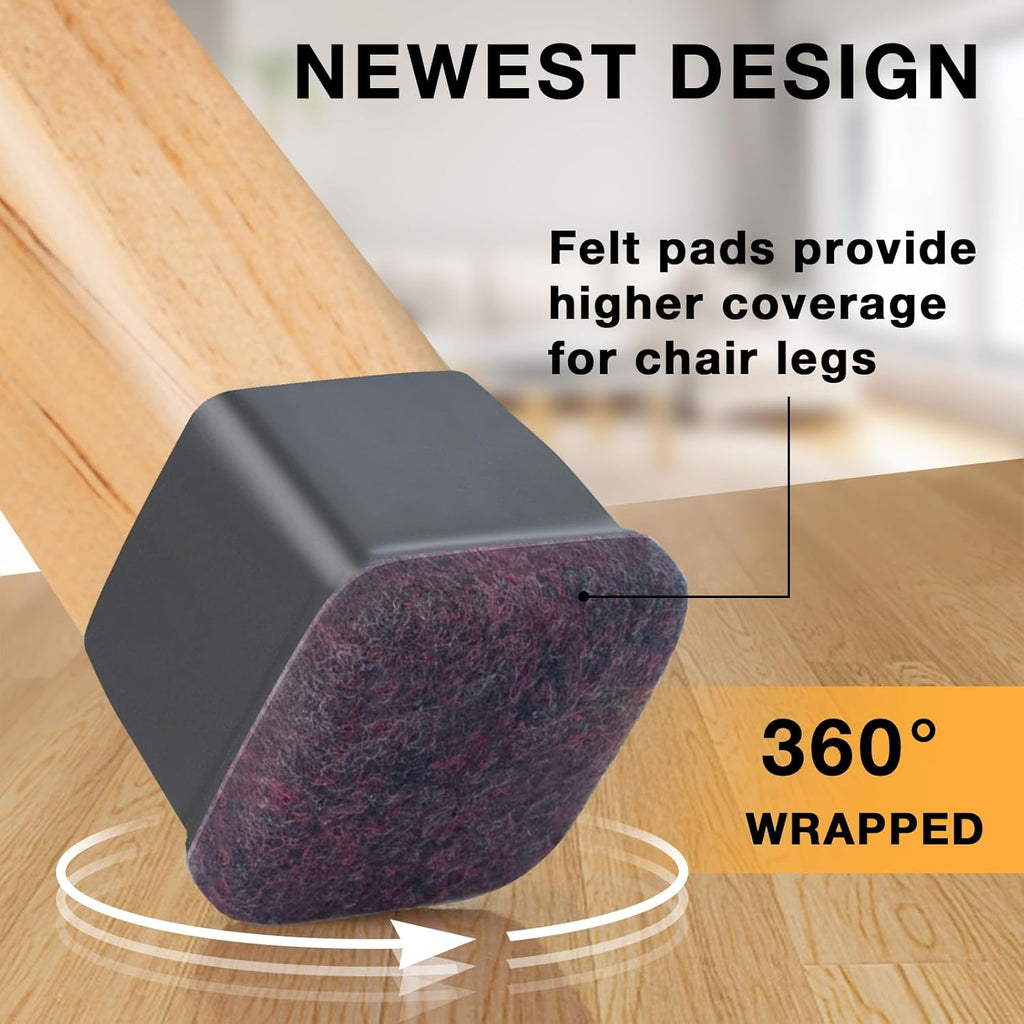 32 Pcs Chair Leg Floor Protectors Square, Silicone Chair Leg Protectors for Hardwood Floors, Chair Leg Caps Covers Protect Wooden Floors from Scratching, Thick, Won't Tear (Fit: 1-1/10" - 1-3/10")