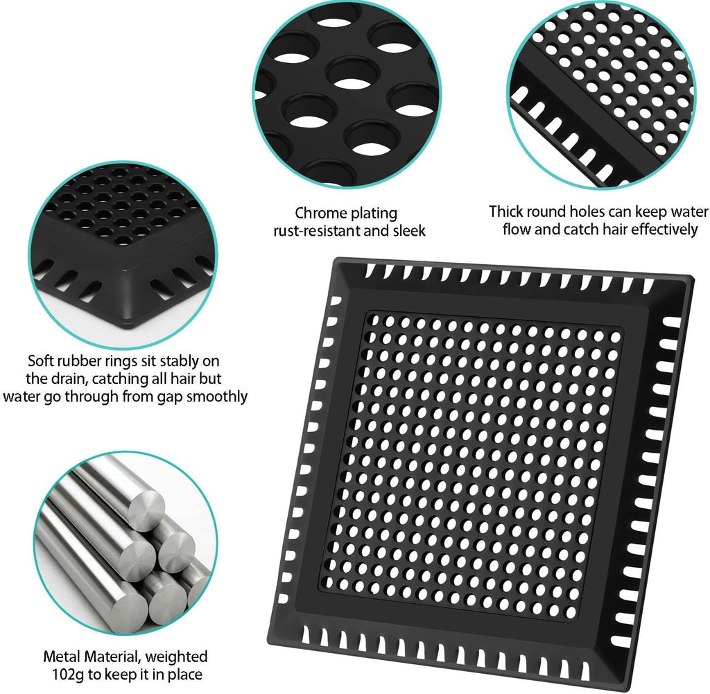 Drain Hair Catcher/Drain Strainer/Square Shower Drain Cover for Bathroom Floor Drain, Stainless Steel and Silicone Hair Stopper (Patented Product)