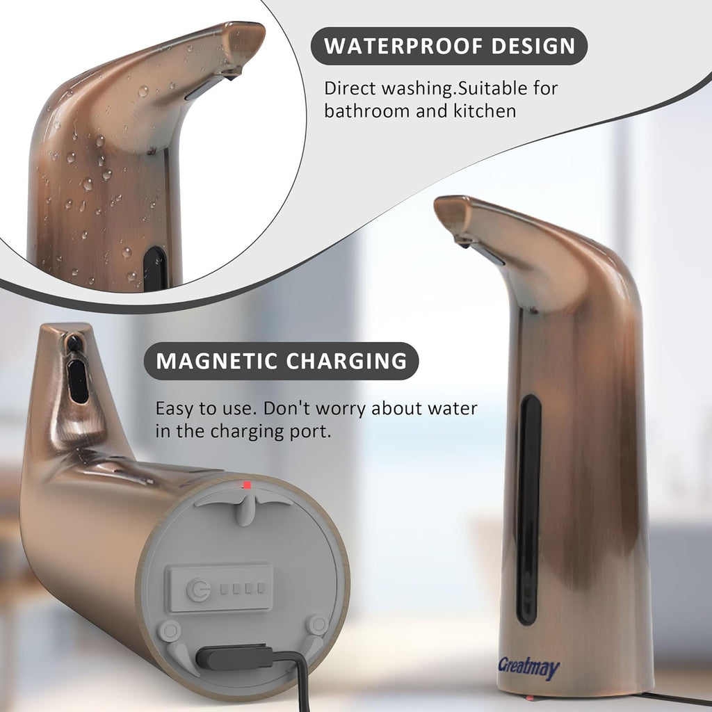 Convenient Automatic Soap Dispenser,4 Adjustable Levels Touchless Hand Sanitizer Pump with Infrared Sensor, 400 ml Countertop Electric Dispenser for Bathroom,Kitchen