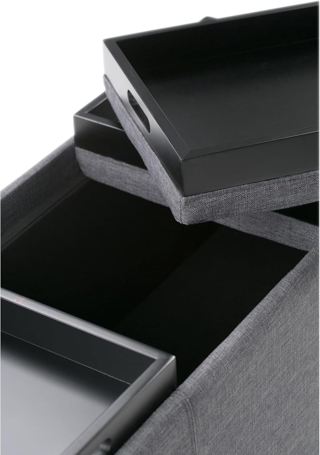SIMPLIHOME Avalon 42 Inch Wide Contemporary Rectangle Storage Ottoman in Slate Grey Linen Look Fabric, Assembled, For the Living Room, Entryway and Family Room