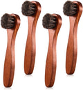 4 Pcs Horsehair Shine Shoes Brush Kit Polish Dauber Applicators Cleaning Leather Shoes Boots Care Brushes Suede Cleaner Brush with Microfiber Shoe Cloth(Brown Handle A)