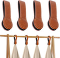 4 PCS Genuine Leather Towel Clips for Kitchen, Magnetic Hand Clips, Towel Holder with Magnet for Rods and Racks, Bathroom Accessory (Light Brown)