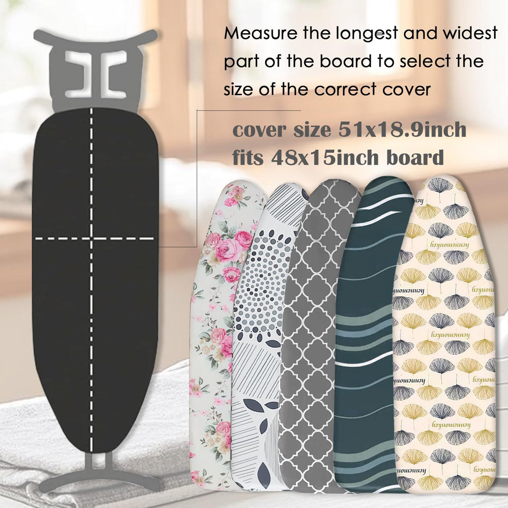 Ironing Board Cover with Two 5MM Thick Feltpads,15"x48"Heat Resistant Replacement Ironing Board Cover and Pad,Fits Standard Ironing Boards,Durability and Easy to Install