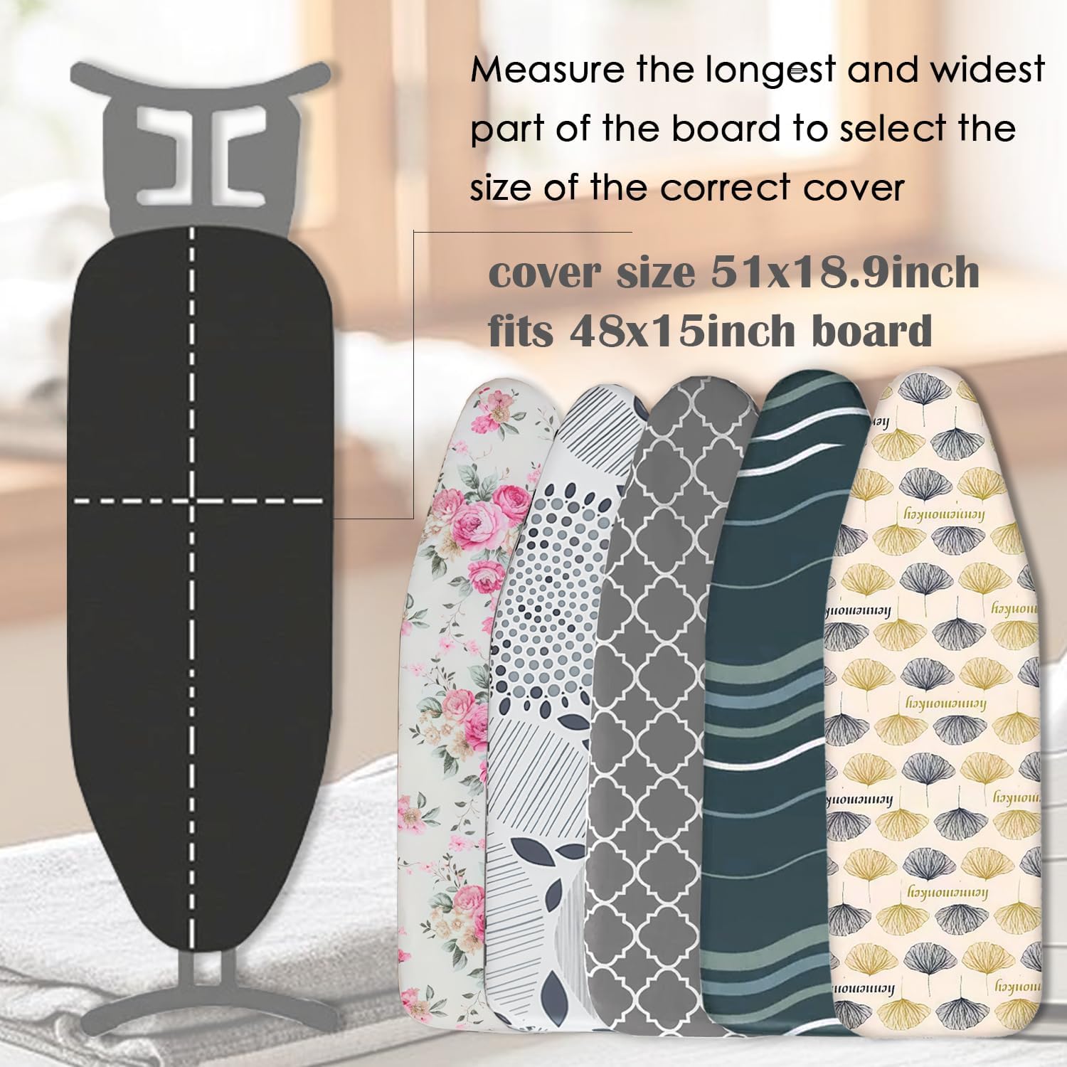 Ironing Board Cover with Two 5MM Thick Feltpads,15"x48"Heat Resistant Replacement Ironing Board Cover and Pad,Fits Standard Ironing Boards,Durability and Easy to Install
