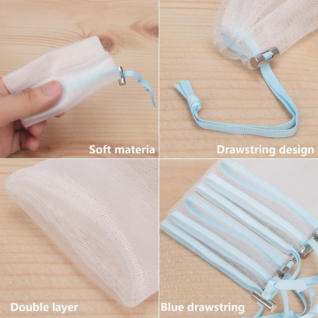 Cobahom Soap Bag 6 Pack 6 x 3.5 Inch Mesh Foaming Net Soap Sack Bags Soap Saver Pouch Net Bags with Drawstring for Bath & Shower （Blue）