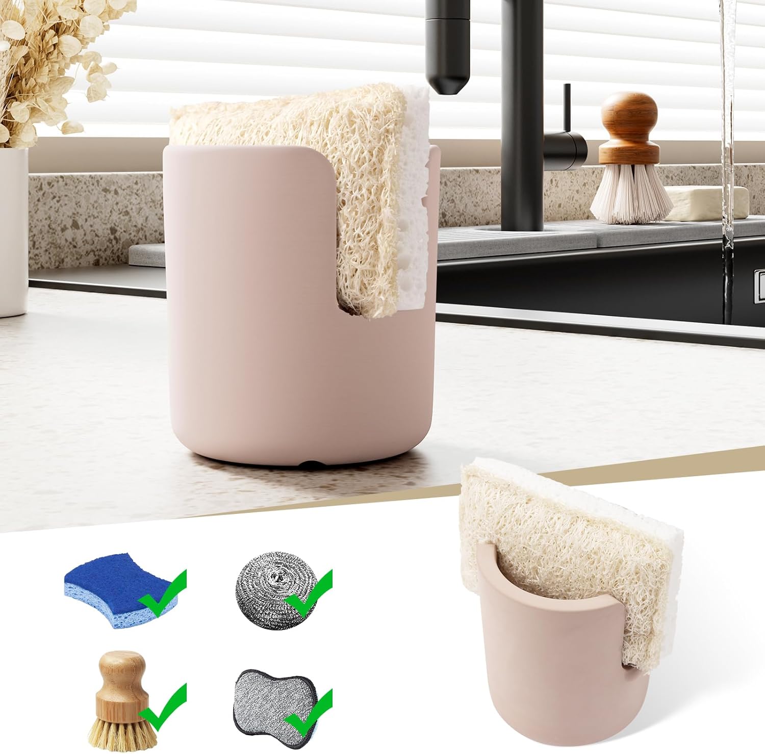 Stone Sponge Holder for Countertop Organizer, Quick Dry Diatomite Sponge Holder, Diatomaceous Earth Sponge Caddy, Absorbent Face Sponge Stand, Large Brown