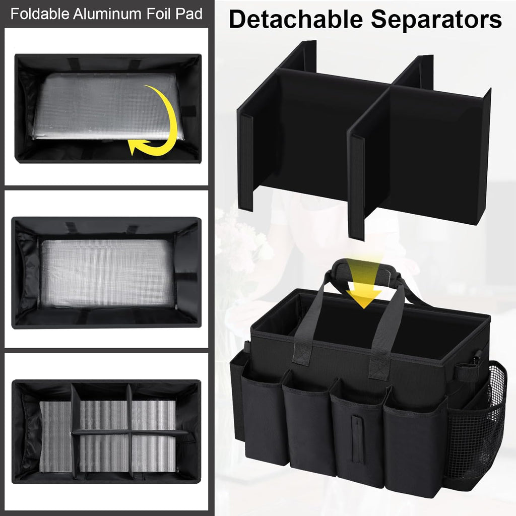 Wearable Large Cleaning Caddy Bag for Housekeeper, Clean Supply Organizer with Adjustable Shoulder, Waist & Handle Straps, Detailing Bag for Kitchen Supplies (Black)