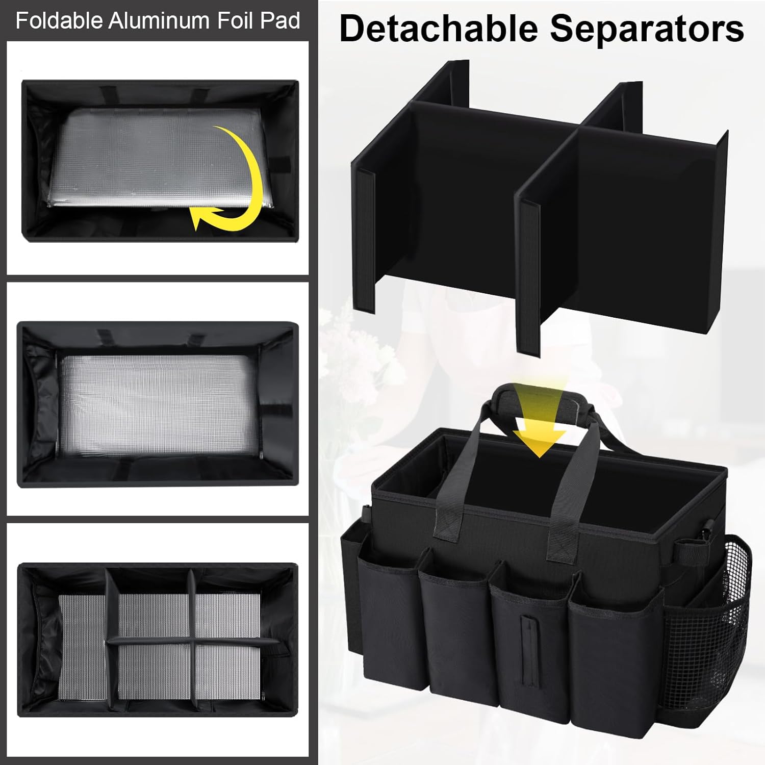 Wearable Large Cleaning Caddy Bag for Housekeeper, Clean Supply Organizer with Adjustable Shoulder, Waist & Handle Straps, Detailing Bag for Kitchen Supplies (Black)