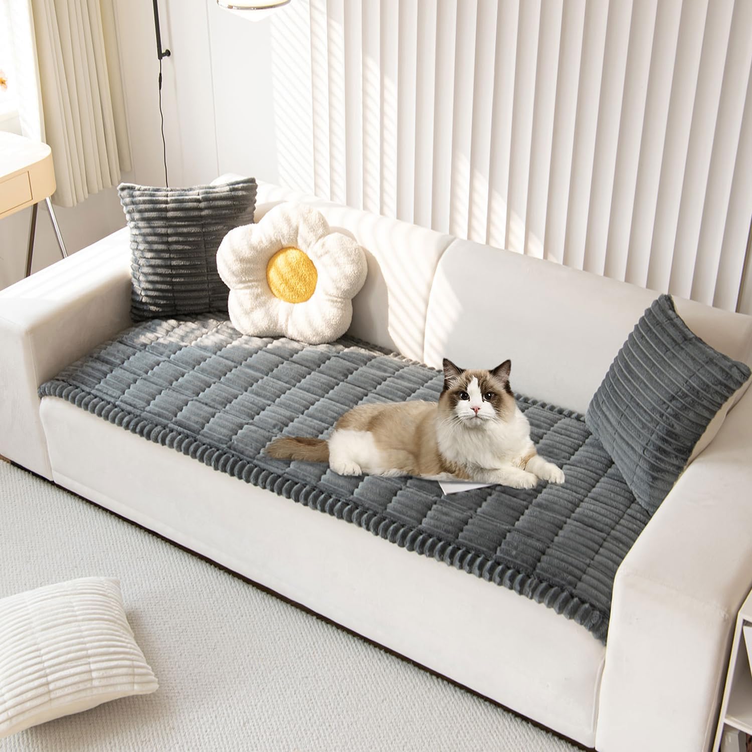 OTOB Couch Cover for Dogs Washable, Non Slip Plush Sofa Covers for 3 Cushion Couch, Fuzzy Pet Friendly Mat Bed Furniture Protector Sofa Slipcover, All Seasons (Dark Gray, 27.6" x 70.9")