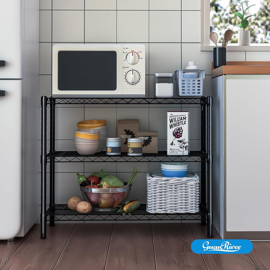 3-Shelf Adjustable Metal Shelf Wire Shelving Unit Storage Rack Display Shelf for Office,Kitchen,Bedroom,Bathroom,Laundry,Pantry Basement,Garage(Black,36" L x 14" W x 30" H)