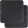ZLR 2 Pcs Silicone Dish Drying Mats for Kitchen Counter, Eco-Friendly Fast Dry Dish Mat, Easy Clean Multi Usage Drying Matt, Heat Resistant Trivet, 12" x 12" Middle, Black