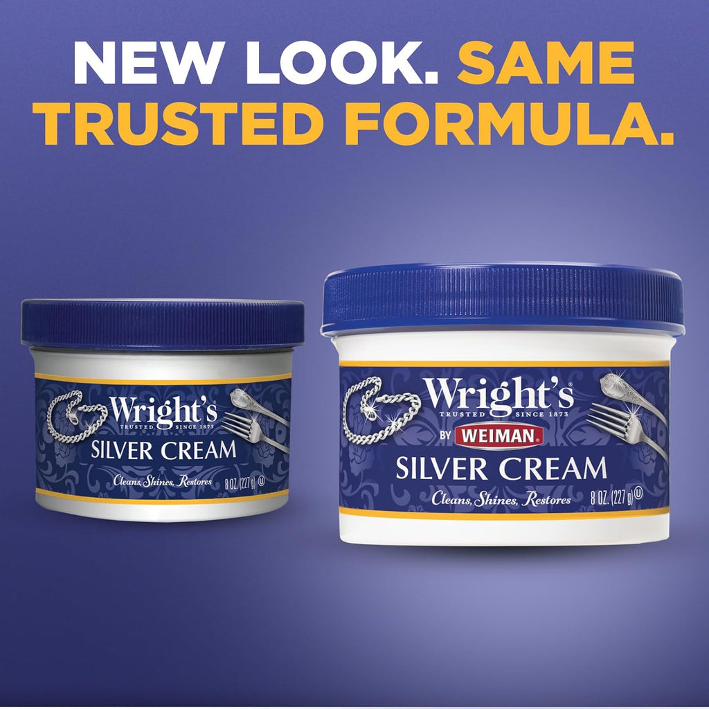 Wright's by Weiman Silver Cleaner and Polish Cream with Polishing Cloth, Ammonia-Free, Gently Clean & Remove Tarnish without Scratching