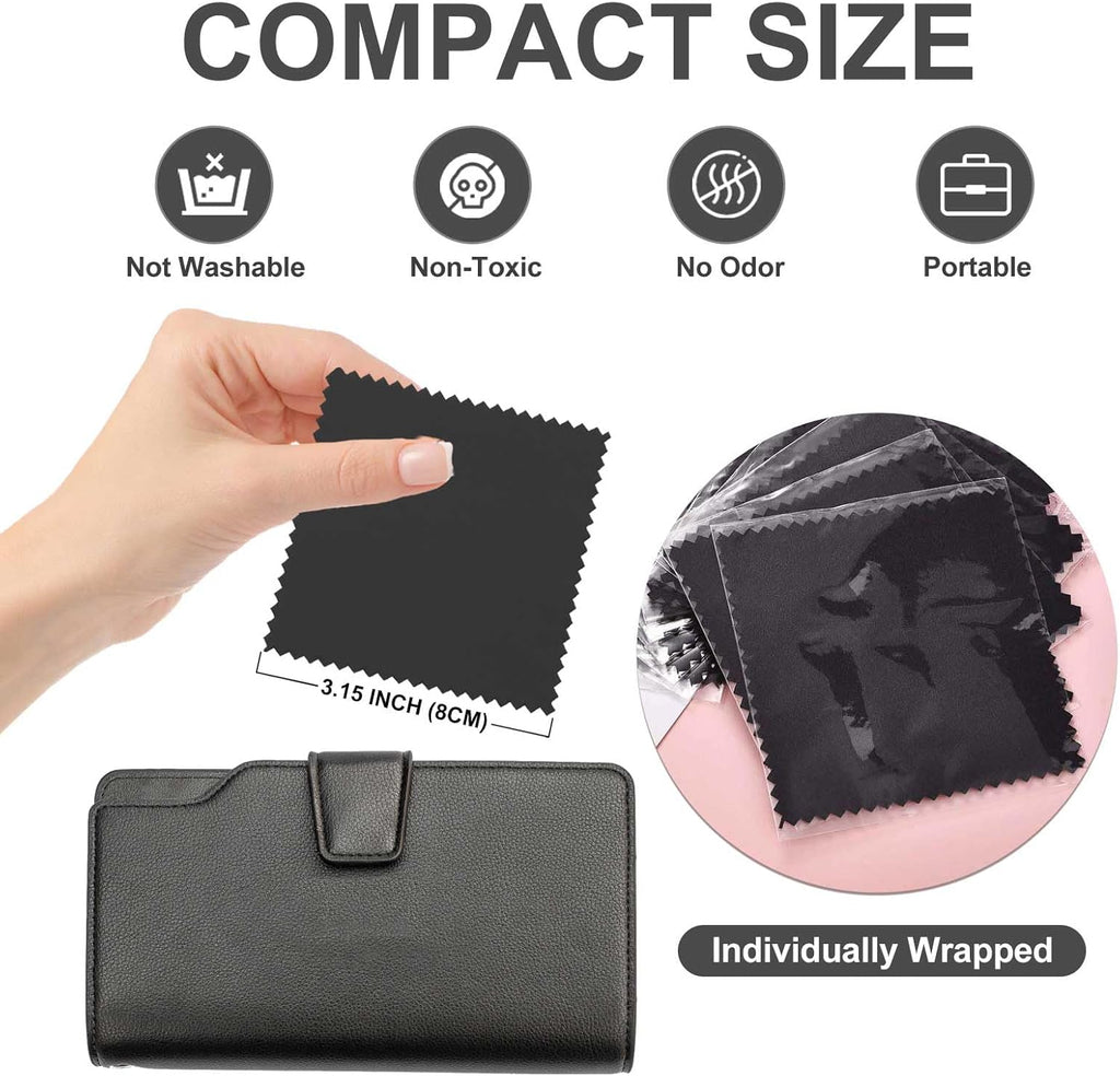 SEVENWELL 50pcs Jewelry Cleaning Cloth Black Polishing Cloth for Sterling Silver Gold Platinum Small Silver Polish 8x8cm