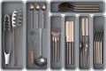 7 Pack Silicone Silverware Drawer Organizer, DIY Free Combination Kitchen Drawer Organizer, Utensil Organizer, Moisture-proof and Heat-resistant up to 200°C, Anti-slip and Environmentally (Grey)