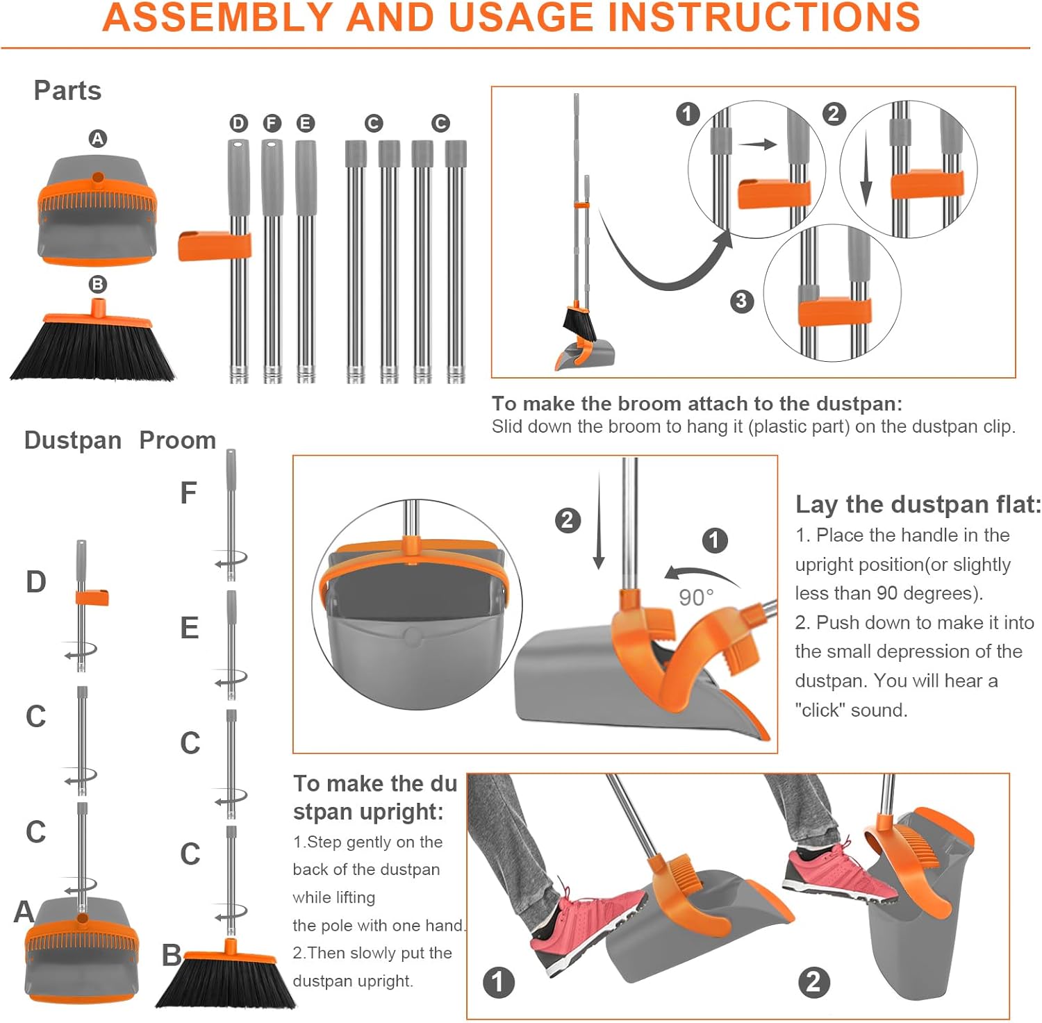 Broom and Dustpan Set, Large Broom with Dustpan Combo Set, 55" Long Handle Heavy Duty Industrial Dust pan Set for Classroom Lobby Home