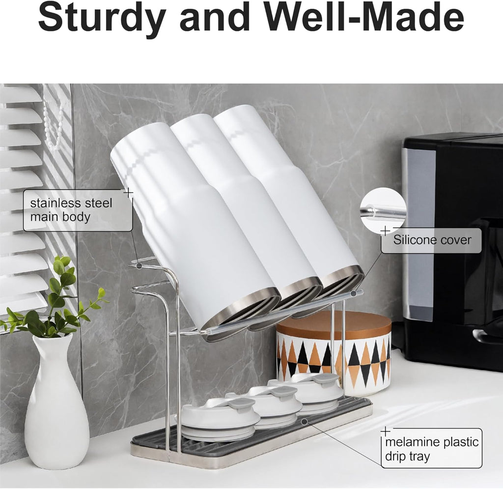 Stainless Steel Water Bottle Drying Rack Space Saving, Durable Cup Drying Rack for Kitchen Counter top, Versatile Mug Holder and Bottle Dryer Rack for Coffee mugs, Tumblers, Glasses, Travel Bottles