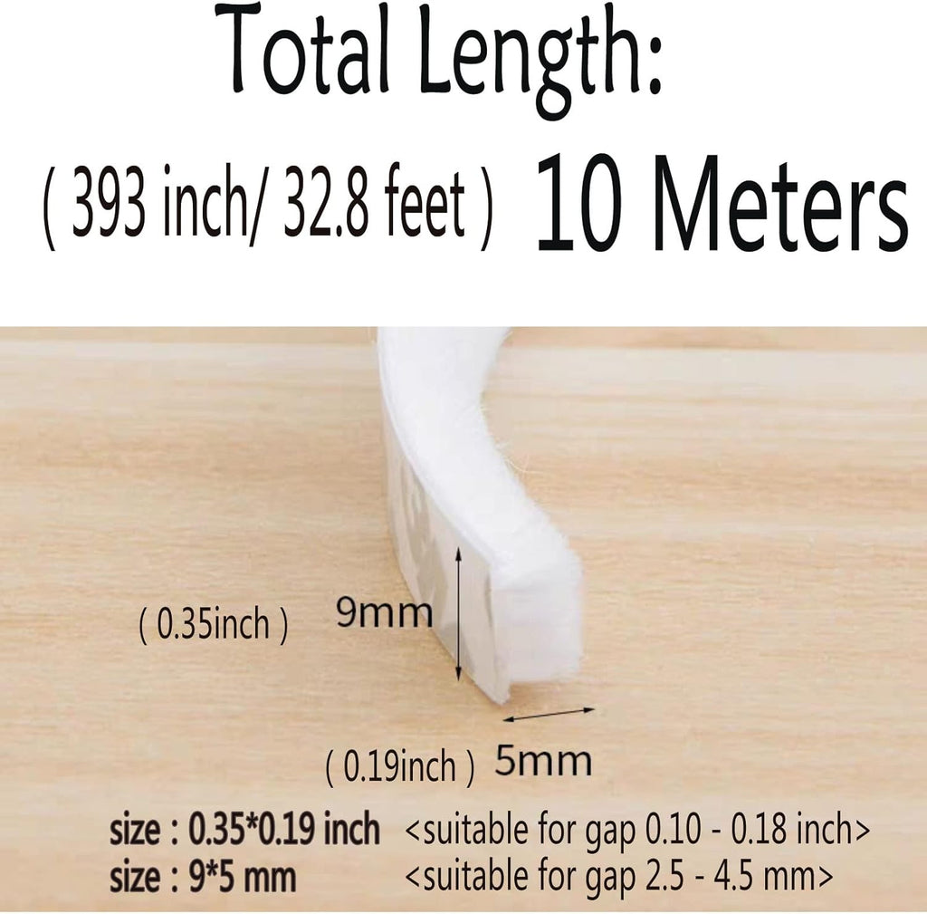 Weather Stripping Brush for Sliding Windows/Doors Frame Side,Pile Self Adhesive Weatherstrip Seal Strip Sealer Draft Stoppers (33ft x11/32 Backing x 3/16 Brush inch, White)