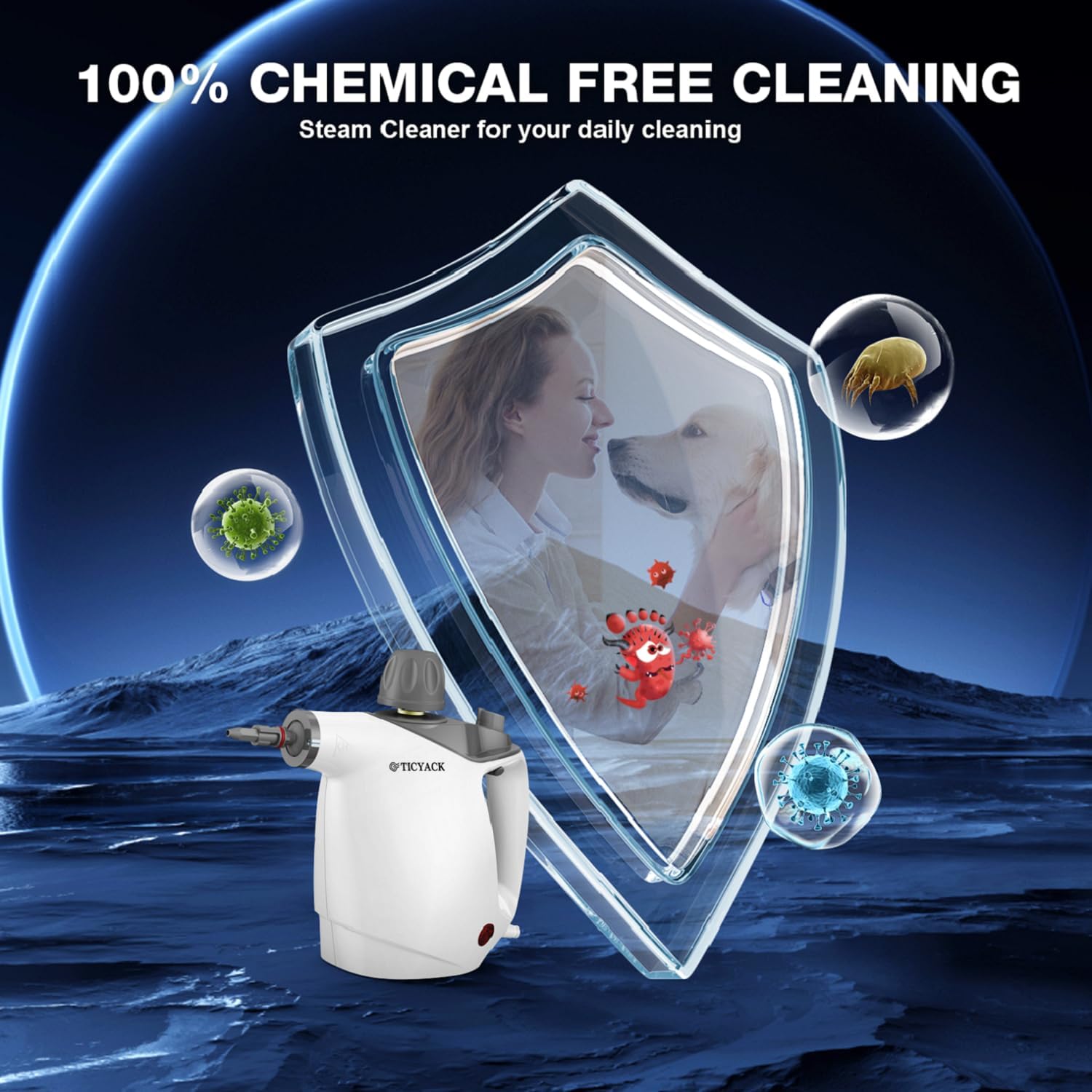 Handheld Steam Cleaner, Steam Cleaner with 16 PCS Accessory & Safety Lock, 500ML Large Capacity Natural Surface Steam for Cleaning, Multipurpose Steamer for Home, Car, Bathroom, Grease (White)