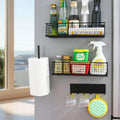 Magnetic Spice Rack for Refrigerator Magnetic Fridge Shelf for Kitchen Spice Organizer Magnetic Shelf, Classic Grid Design, 2*Spice Racks, 1*Hooks Rack, 1*Paper Towel Holder, 5*Removable Hooks