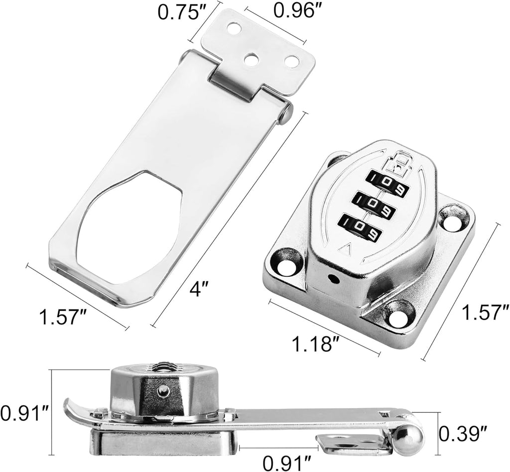 Cozy Tower 4 inch 180 Degrees Hasp Combination Lock for Cabinet, Combo Latch Lock for Cupboard, Drawer, Closet Door, Garage Fence Shed Door (Chrome, 2 Pack)