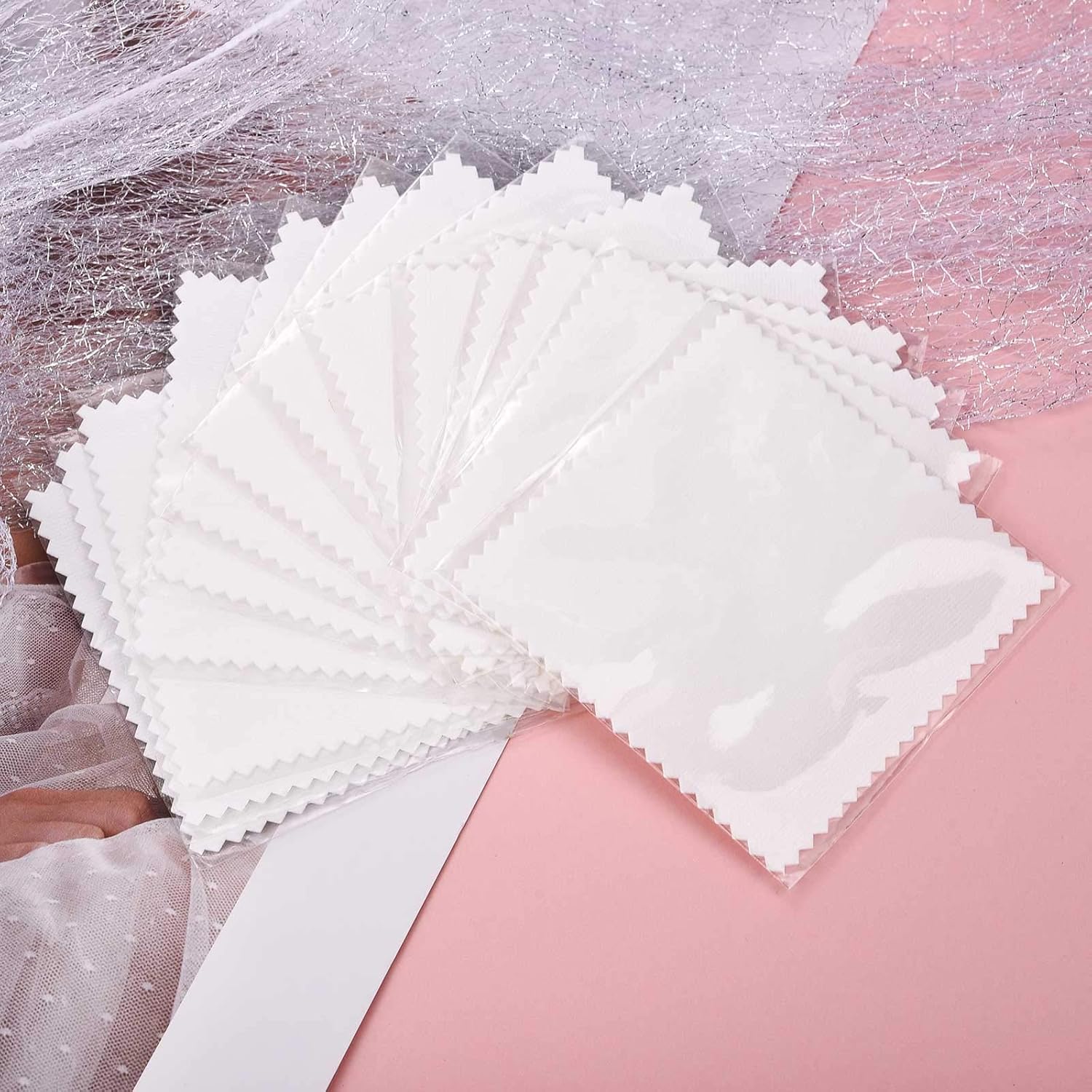 SEVENWELL 50pcs Jewelry Cleaning Cloth White Polishing Cloth for Sterling Silver Gold Platinum Small Silver Polish 8x8cm