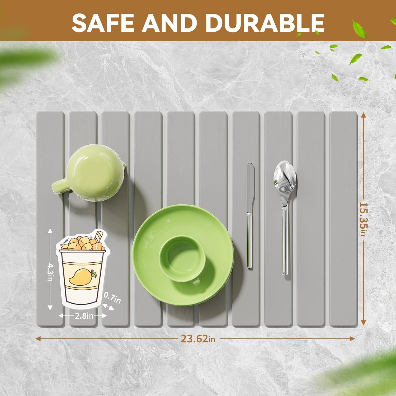 Stone Dish Drying Mats for Kitchen Counter-23.6''x15.3'' Foldable Quick Dry Stone Mat Kitchen,Eco-Friendly,Absorbent Diatomaceous Earth Mats for Dishes Bottles Cups Bathroom Any Countertop-Light Gray