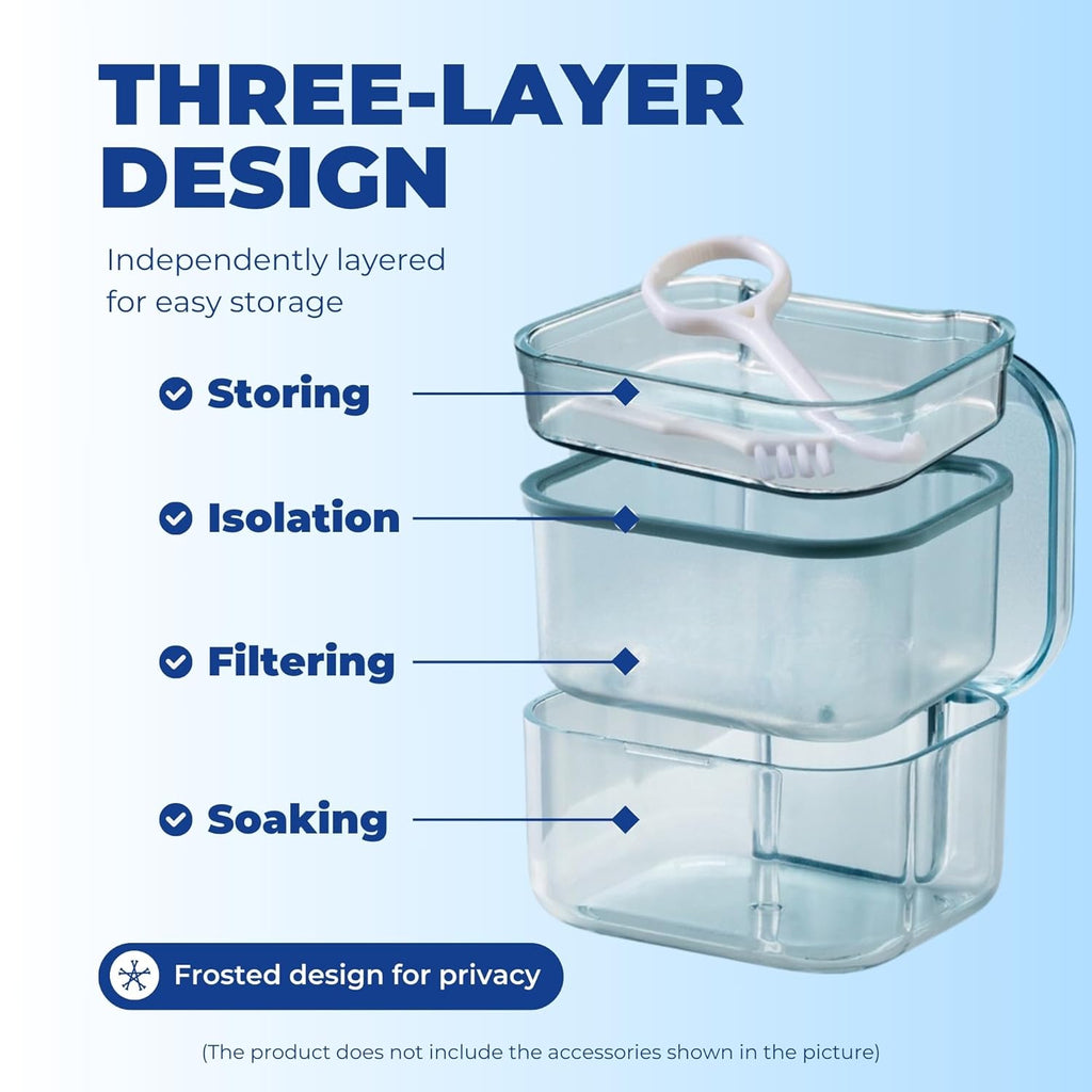 Retainer Case Denture Bath Case,Retainer Cleaner Case with Lid,Denture Cup for Partial Dentures,Mouth Guard&Braces,Denture Soaking Container Case for Travel (Orange)