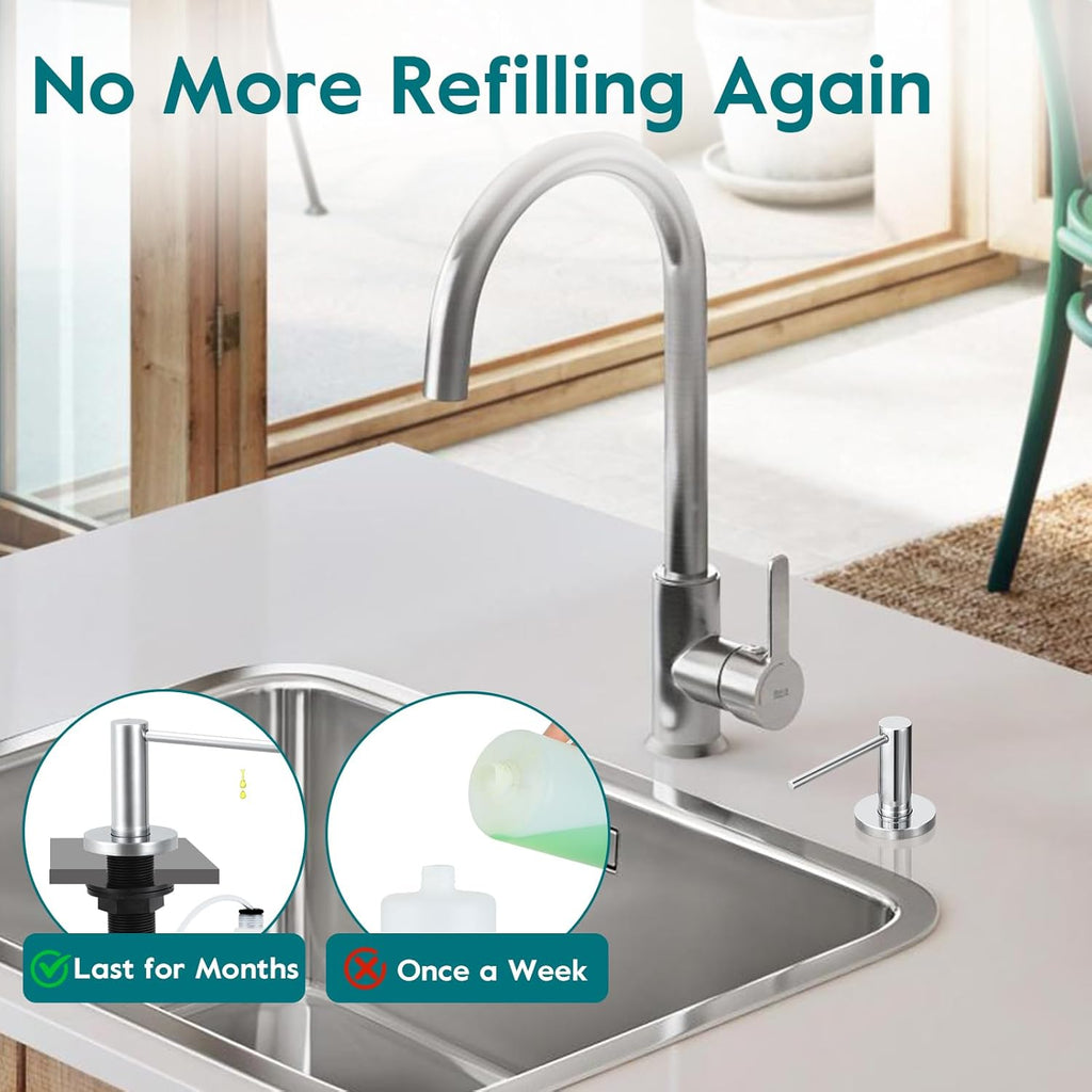 Gappo Soap Dispenser for Kitchen Sink Polished Chrome, Stainless Steel Countertop Pump, Built in Sink Soap Dispenser with 47" Extension Tube kit