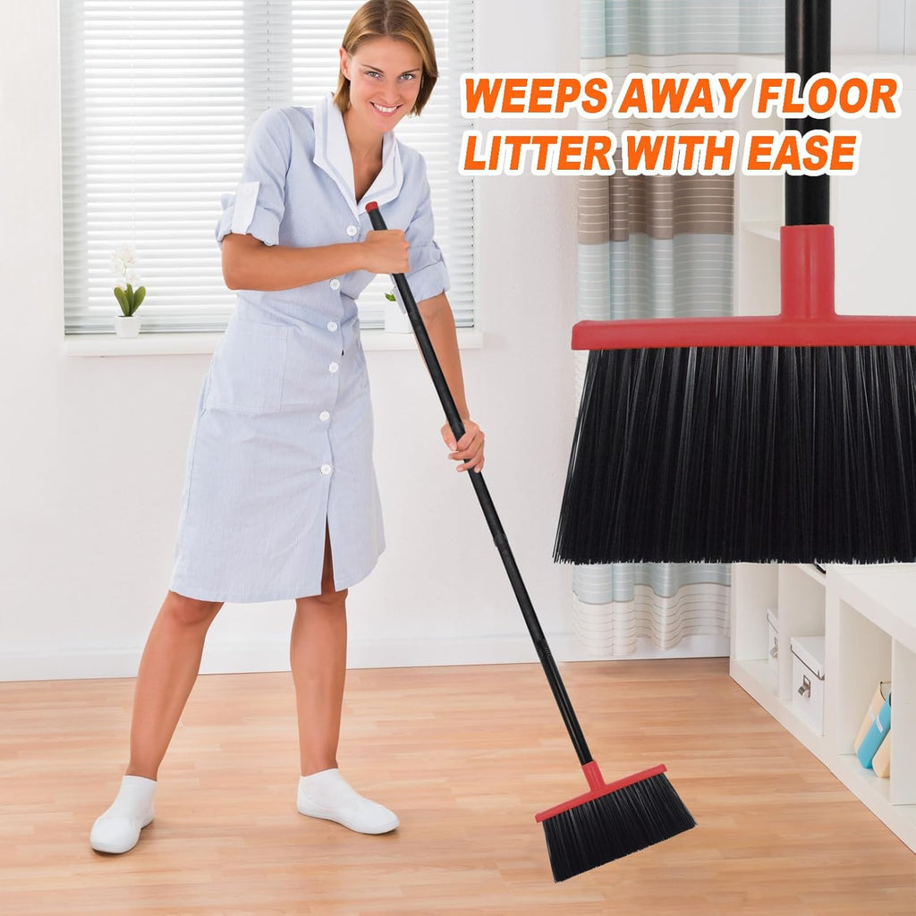 Heavy-Duty Adjustable Angle Broom with 56" Steel Handle - Ideal for Home, Garage, Kitchen, Bathroom, Office, and Outdoor Use - Durable & Efficient Cleaning Tool for Hard Floors (Red)