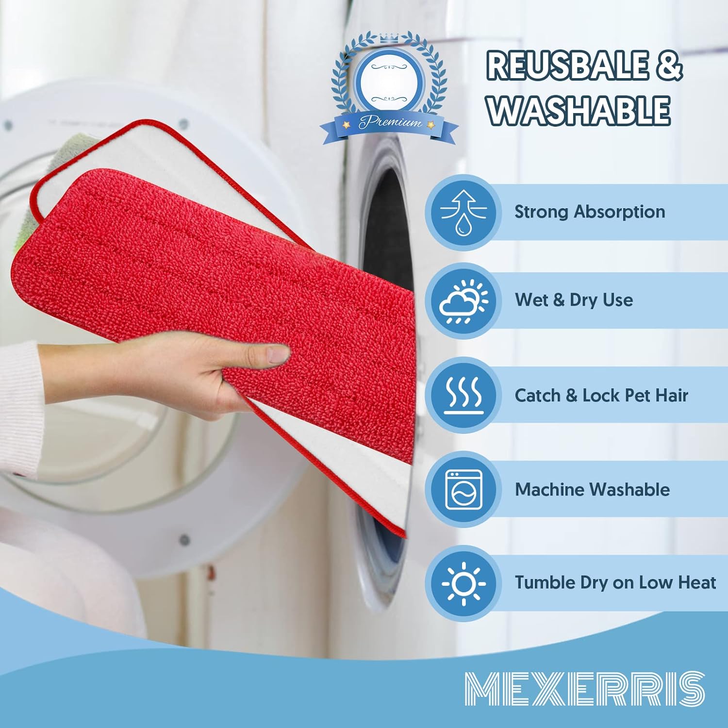 7 Count Reusable Mop Pads for Swiffer PowerMop - MEXERRIS Microfiber Wet PowerMop Pads Refills Machine Washable Hard Wood Floor Mop Pads Replacement for 13''-15'' Spray Floor Mops
