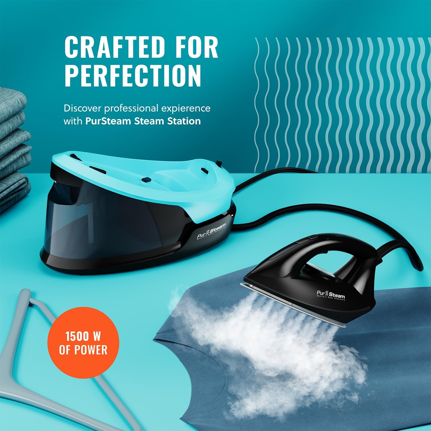 Pursteam Steam Station Max Ceramic Soleplate Steam Iron for Clothes 1500W, 50.7oz Removable Water Tank, Fast Heat Up Self-Clean, Auto Shut-Off, Professional Iron Steamer for Ironing