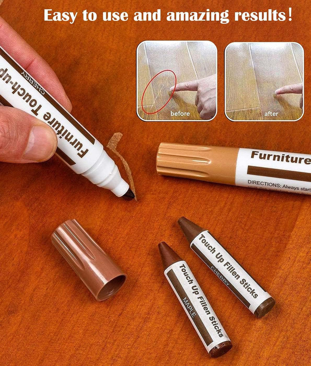 Furniture Markers Touch Up, Lifreer 21 Pcs Wood Filler Floor Scratch Repair Kits, Wood Markers and Wax Stick with Sharpener Kit for Funiture Repair,Floor Scratch