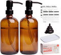 Amber Glass Soap Dispenser, 2 Pack Bathroom Kitchen Soap Dispenser Set with Stainless Steel Pump, 16 oz Dish Soap Hand Soap Dispensers