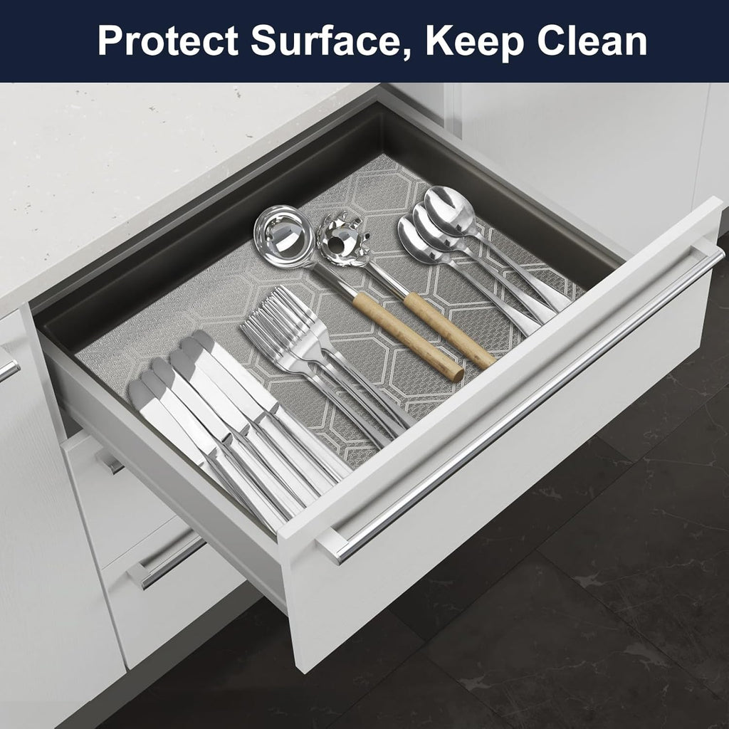 Shelf Liner, Refragerator Drawer Liners for Kitchen Cabinets, Waterproof Bathroom Sink Mat No Slip Cupboard Liners Non Adhesive Fridge Liner Roll - Clear 17.5"×118"
