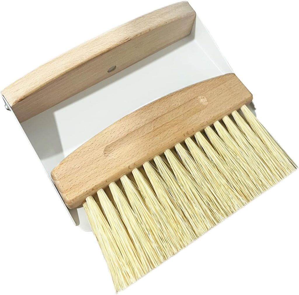 Mini Broom and Dustpan Set Small Metal Dustpan and Brush Set Hand Whisk Broom for Home Office Desktop Sofa Pet Care Household Cleaning (sisal Hemp bristles, White)