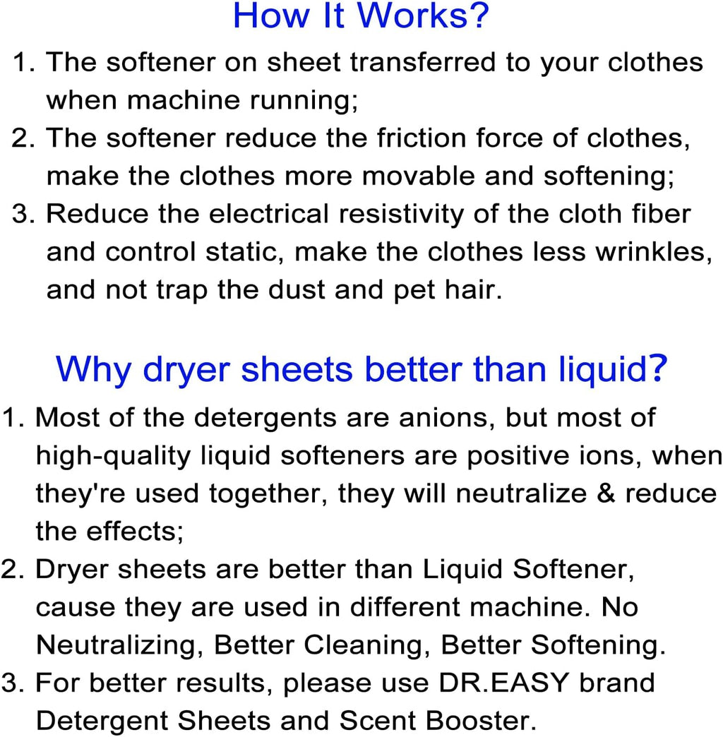 DR.EASY Dryer Sheets Plant Based Formula 252 Ct Fabric Softener sheets for Laundry Sunfresh Essential Oil Scented No Artificial Fragrances No Dyes Reduce Static & Wrinkles Help Repel Pet Hair