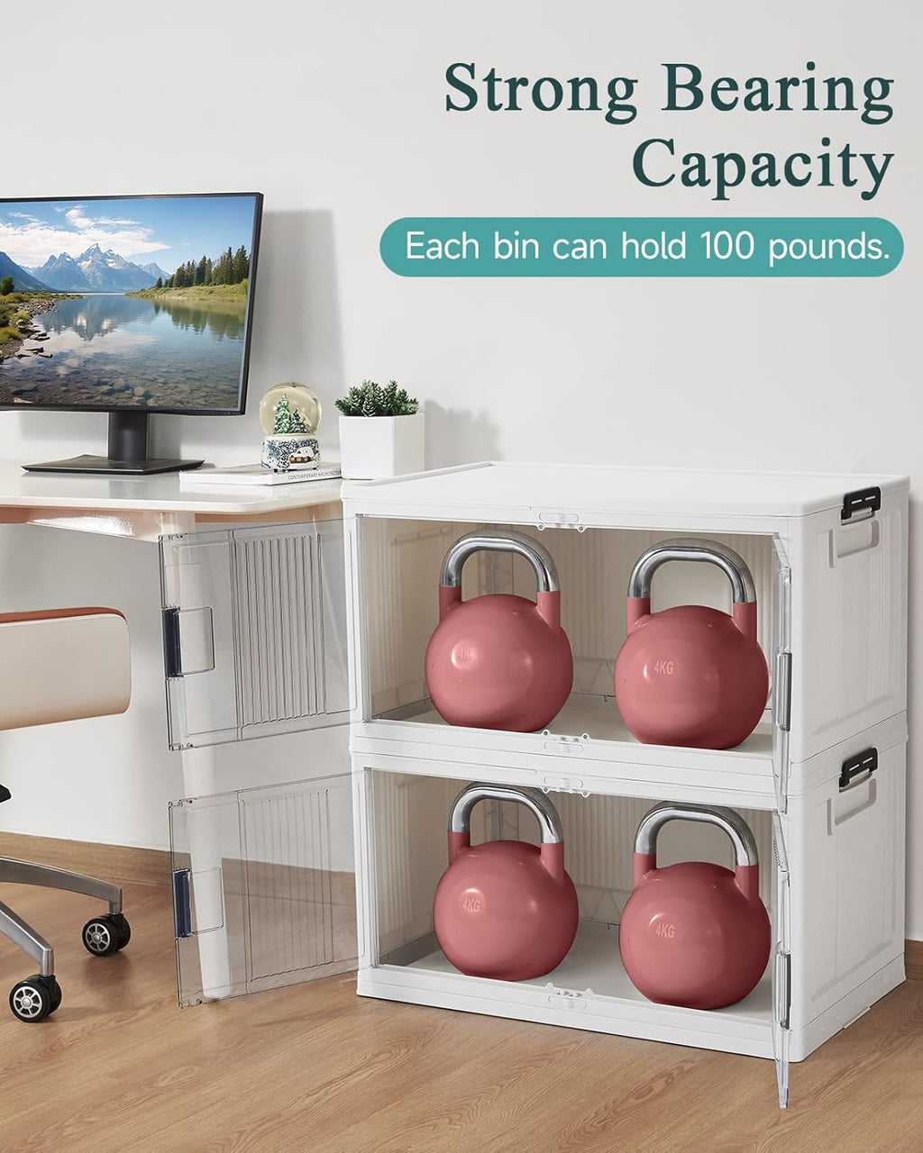 OlarHike 97QT Stackable Storage Bins with Lids - Folding Storage Box with Doors and Wheels, Collapsible Plastic Storage Drawers for Closets, 4 Pack Cubes