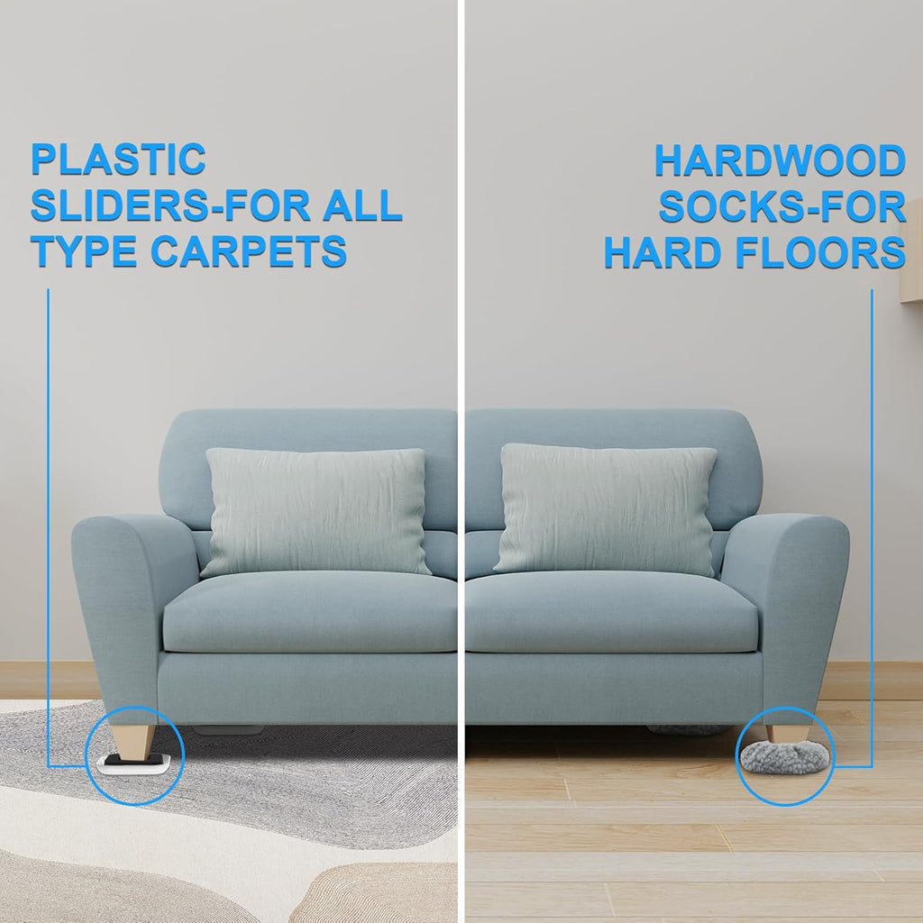 New Upgrade Furniture Sliders, Multi-Surface 3-in-1 Furniture Movers Sliders, Heavy Moving Pads with 8PCS 4.3" Carpet Sliders+4PCS Hard Floor Socks+1 Lifter, Protect Floor and Easily Move Furniture