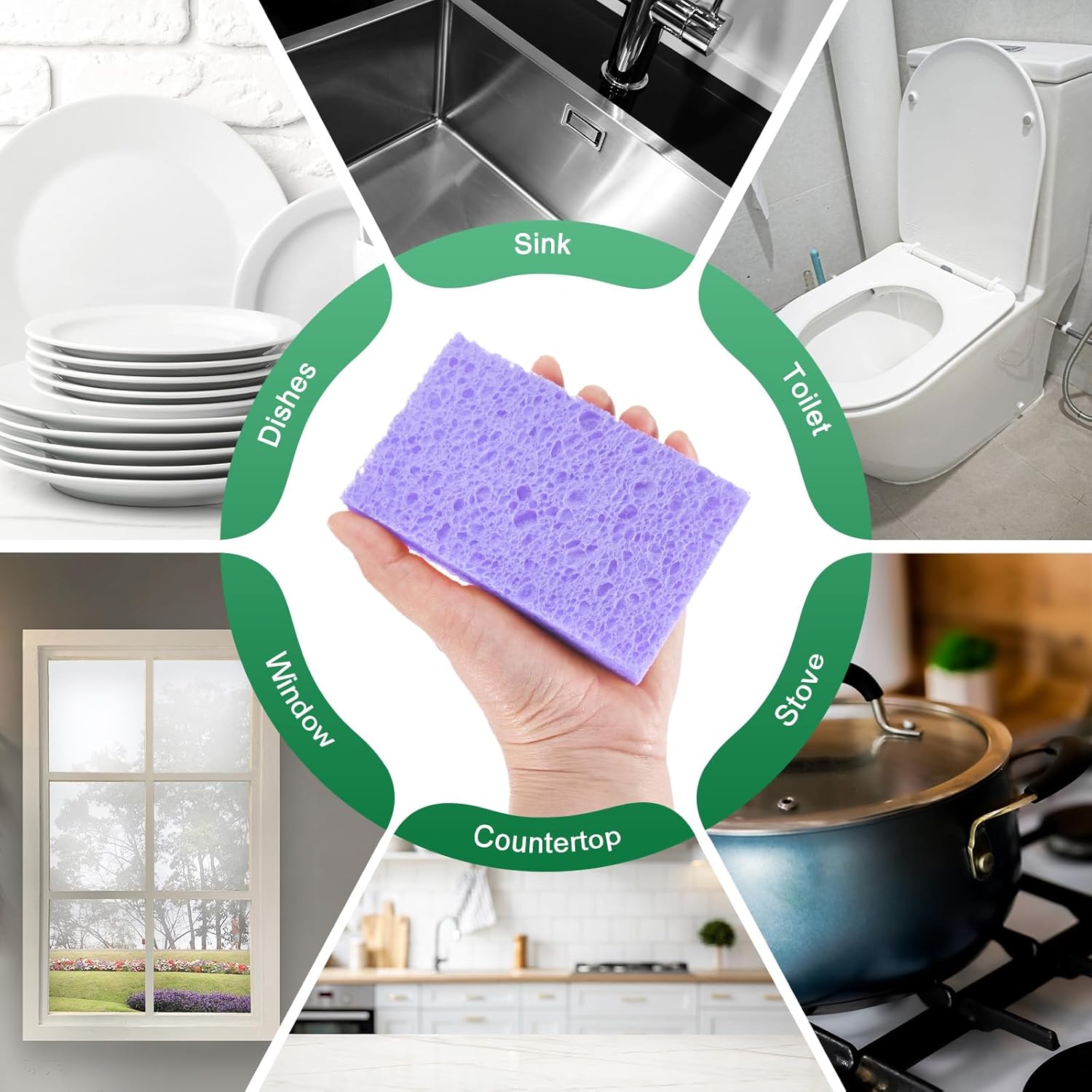 12-Pack Kitchen Sponges, Condense Eco Cellulose Non-Scratch Scrub Heavy Sponge for Kitchen/Household/Bathroom, Clean Tough Messes Dish Scrubber [Purple]