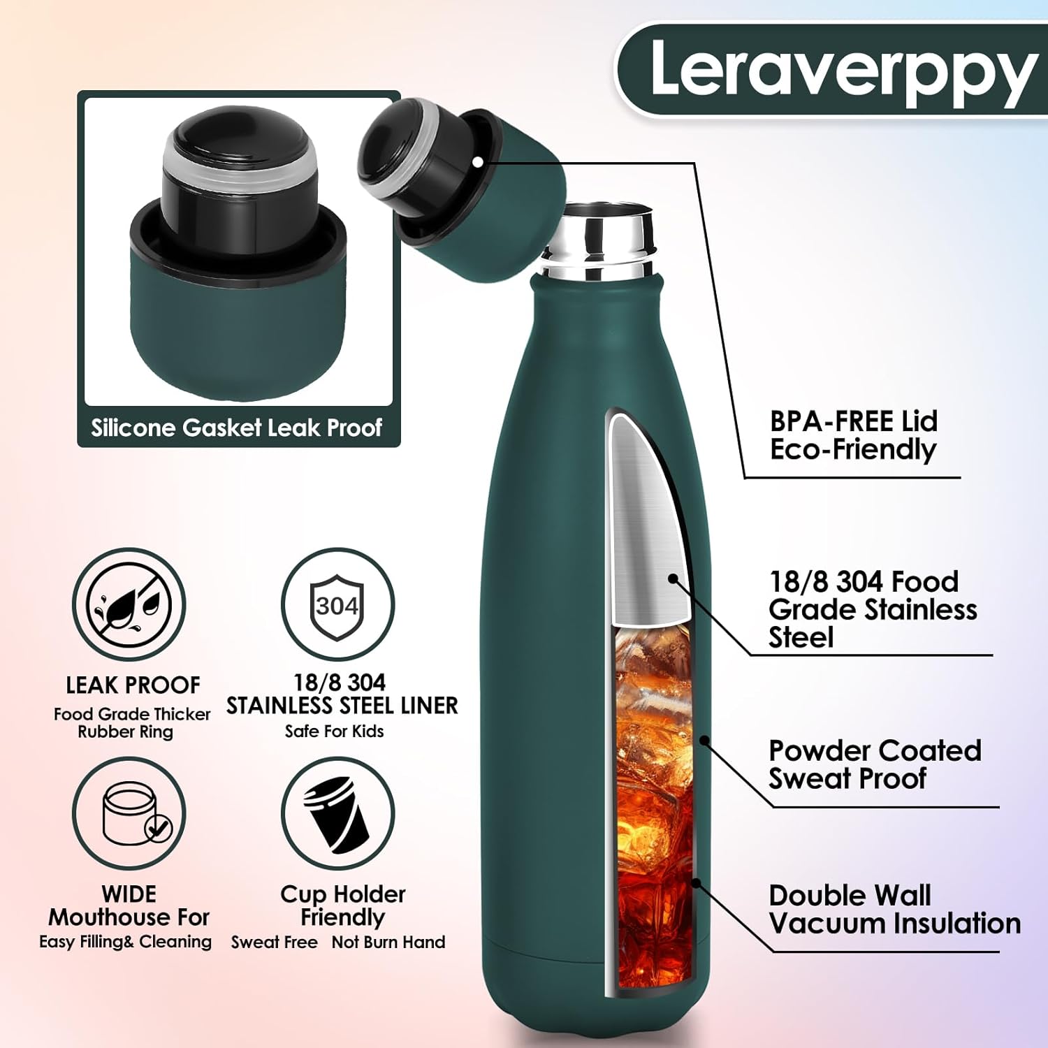 25oz Cola-Bottle Shaped Stainless Steel Leak-proof Water Bottle,Double Wall Vacuum Insulated Metal，Travel Mug For Sports Indoors & Outdoors,BPA-Free Kids Flasks,Army Green(2 Pack)