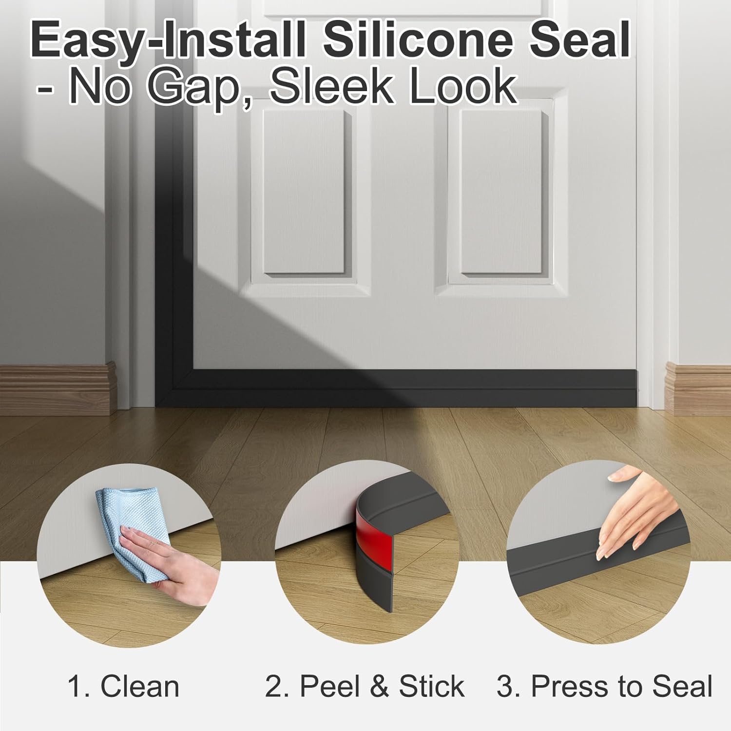 Heavy-Duty 20 ft x 1 in Weather Stripping, Door Draft Stopper Silicone Seal Strip for House and Glass Shower Doors for Collision and Side Gaps of Door and Windows, Black